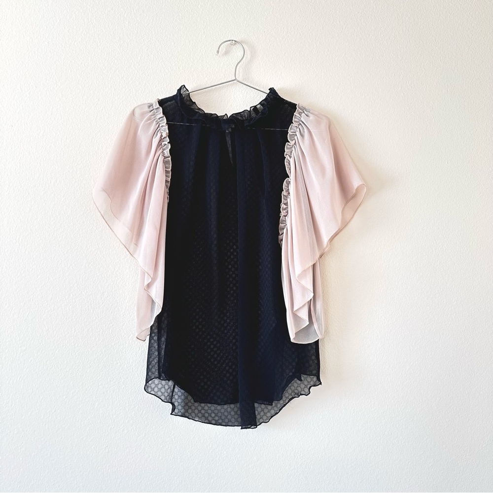 black sheer dotted blouse | loose flowy beige sleeves